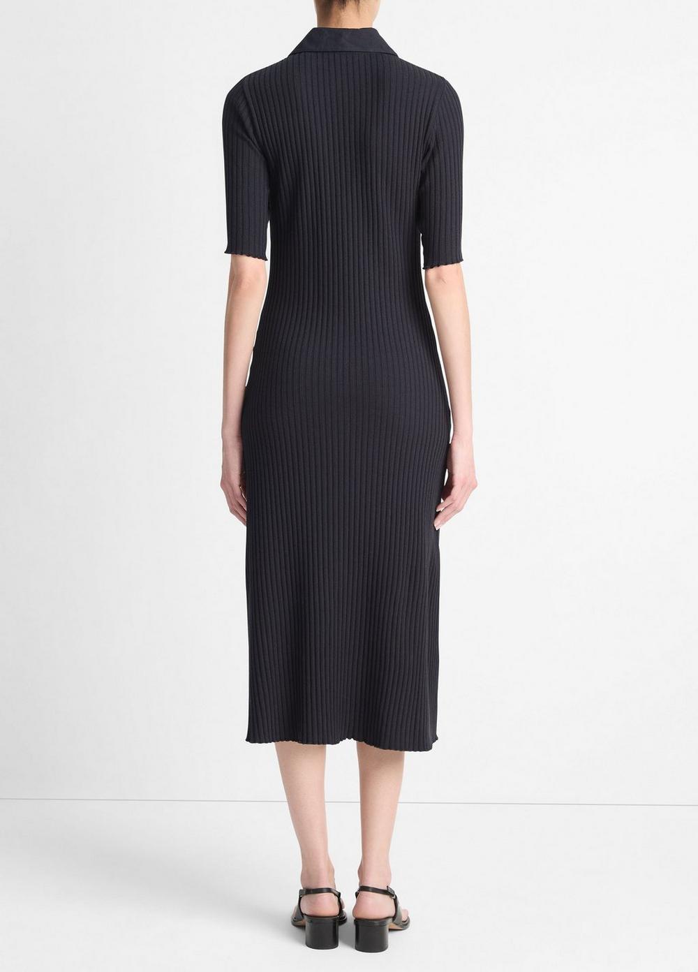 Womens Ribbed Cotton-Blend Polo Dress, Coastal Blue, Size L Vince Product Image