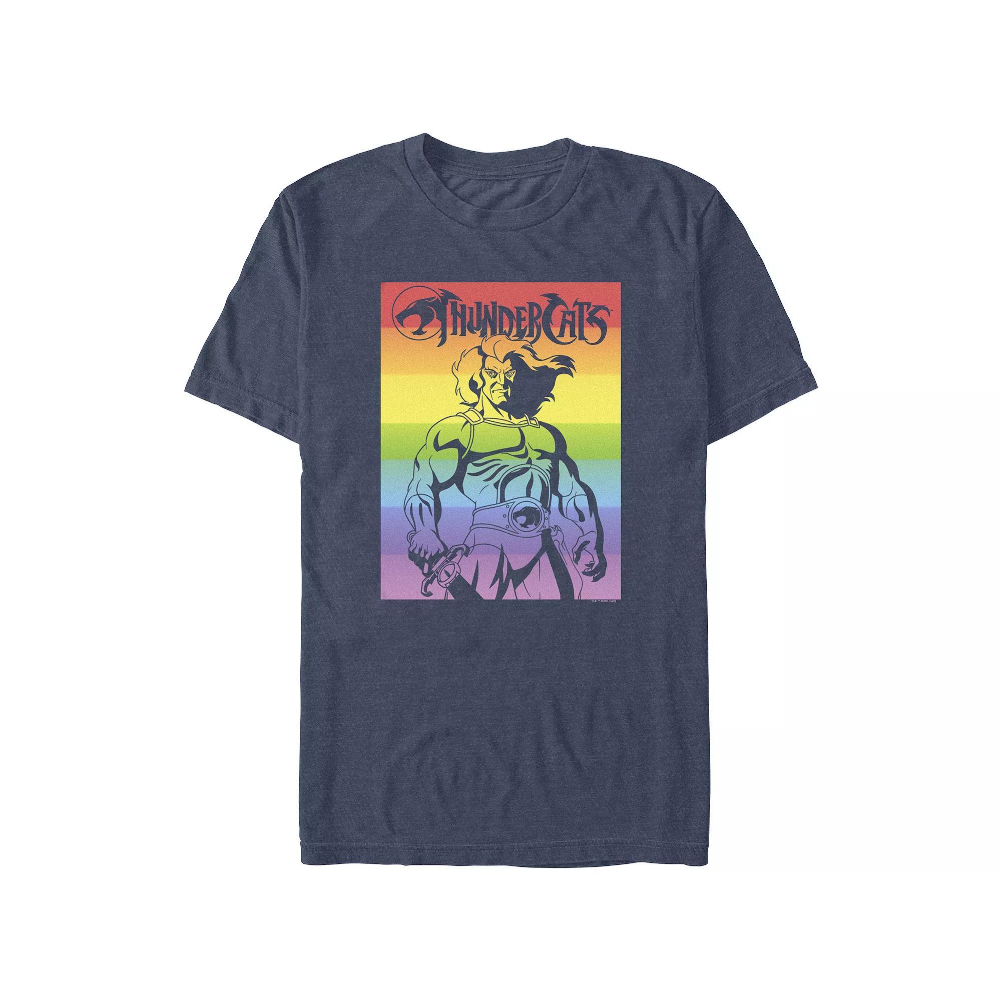 Men's Thundercats Lion-o Rainbow Poster Pride Graphic Tee, Size: Large, Navy Grey Product Image