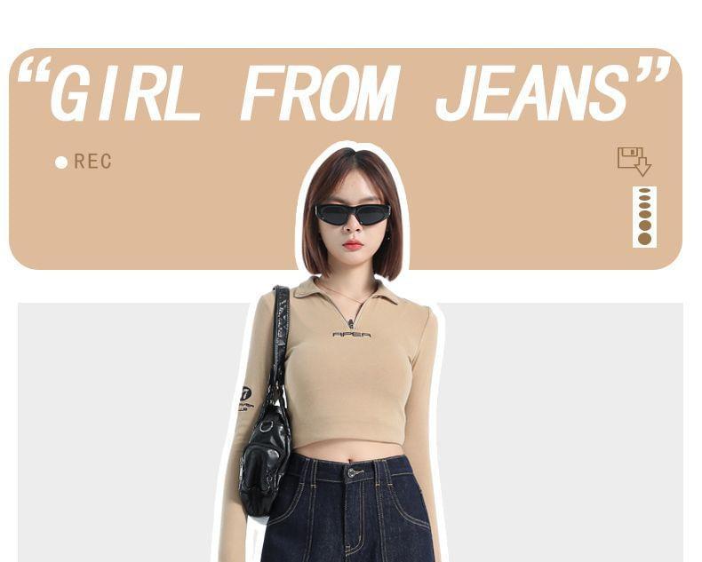 Mid Rise Contrast Stitched Wide Leg Jeans Product Image