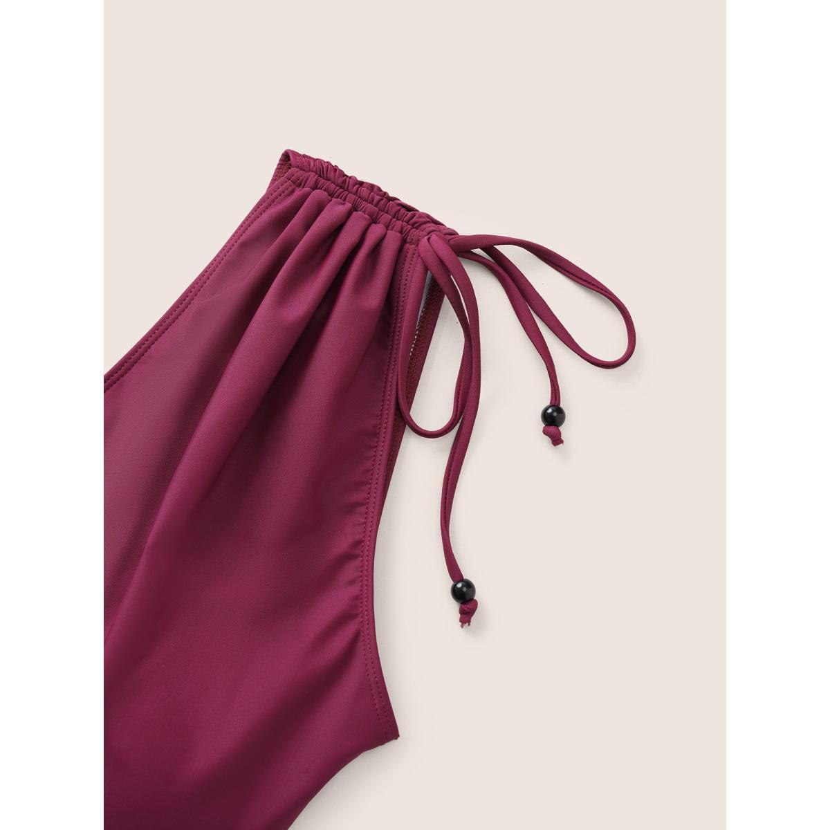 Plus Size Solid Drawstring Adjustable Straps Back Swim Dress Women's Swimwear Burgundy Beach Bodycon V-neck High stretch Curve Swim Dresses BloomChic 18-20/2X Product Image