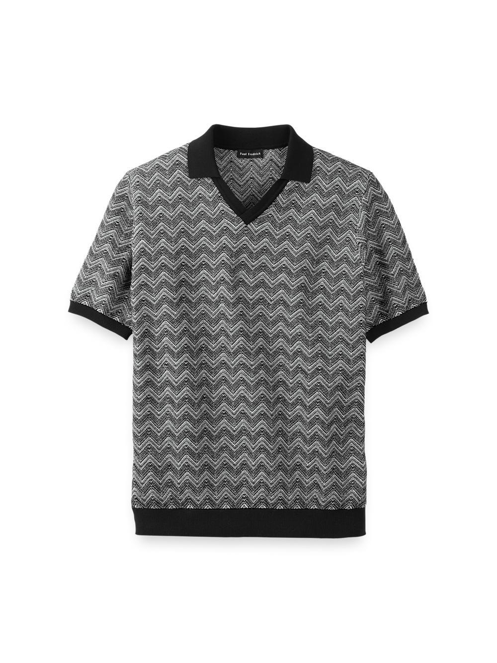 Cotton V-neck Polo - Black Product Image