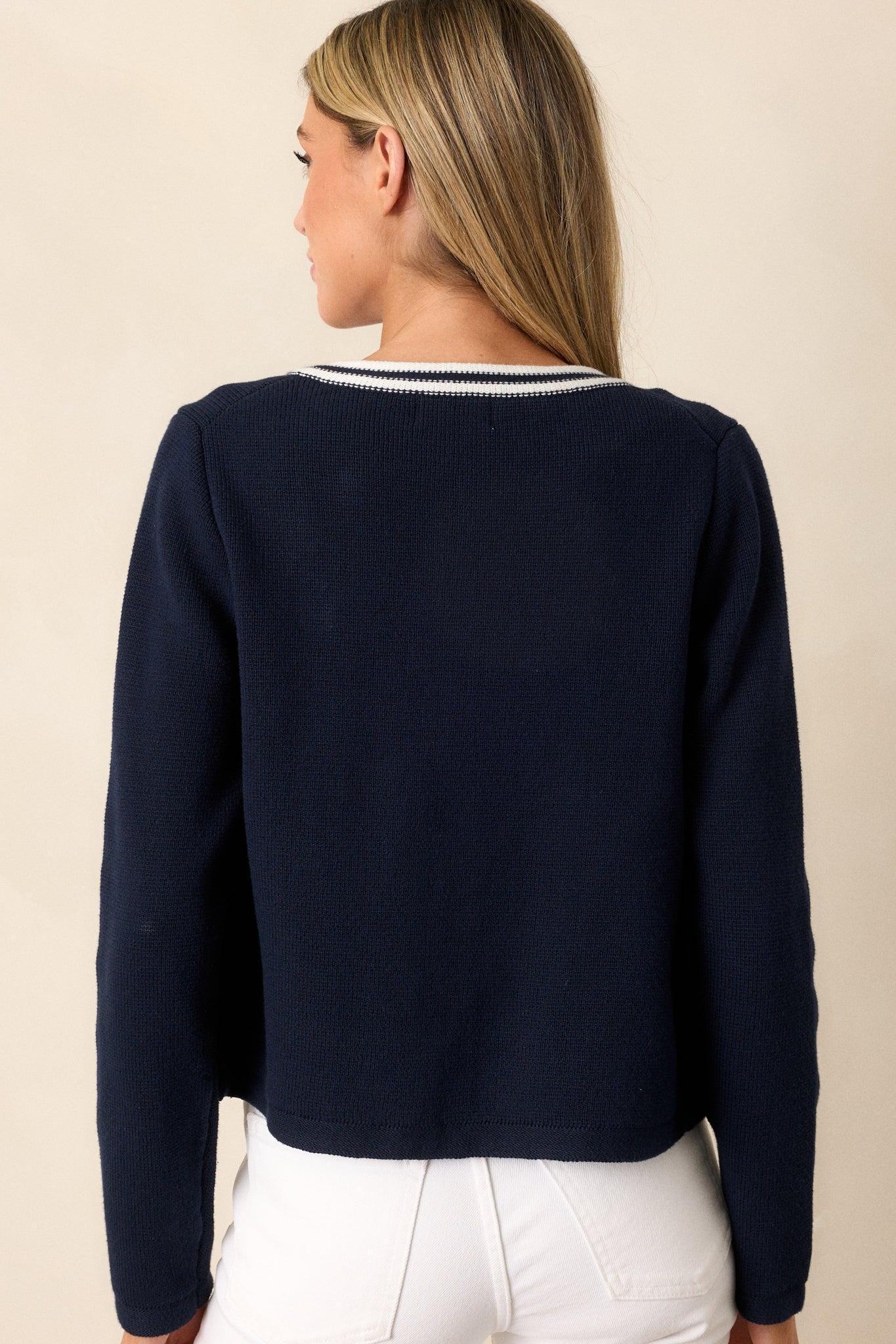 Cozy Meadow Cotton Navy Long Sleeve Knit Cardigan Product Image