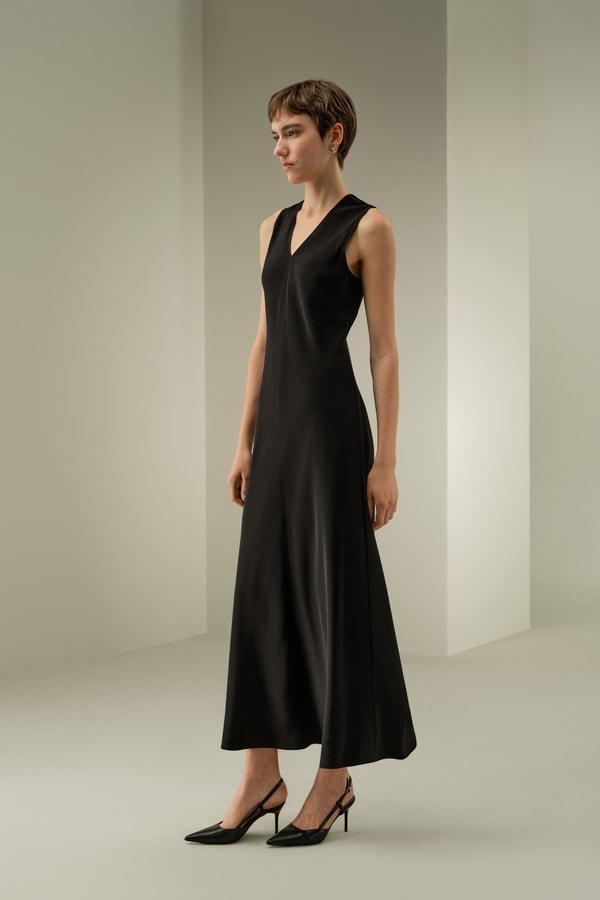 V-Neck Silk Long Dress Product Image