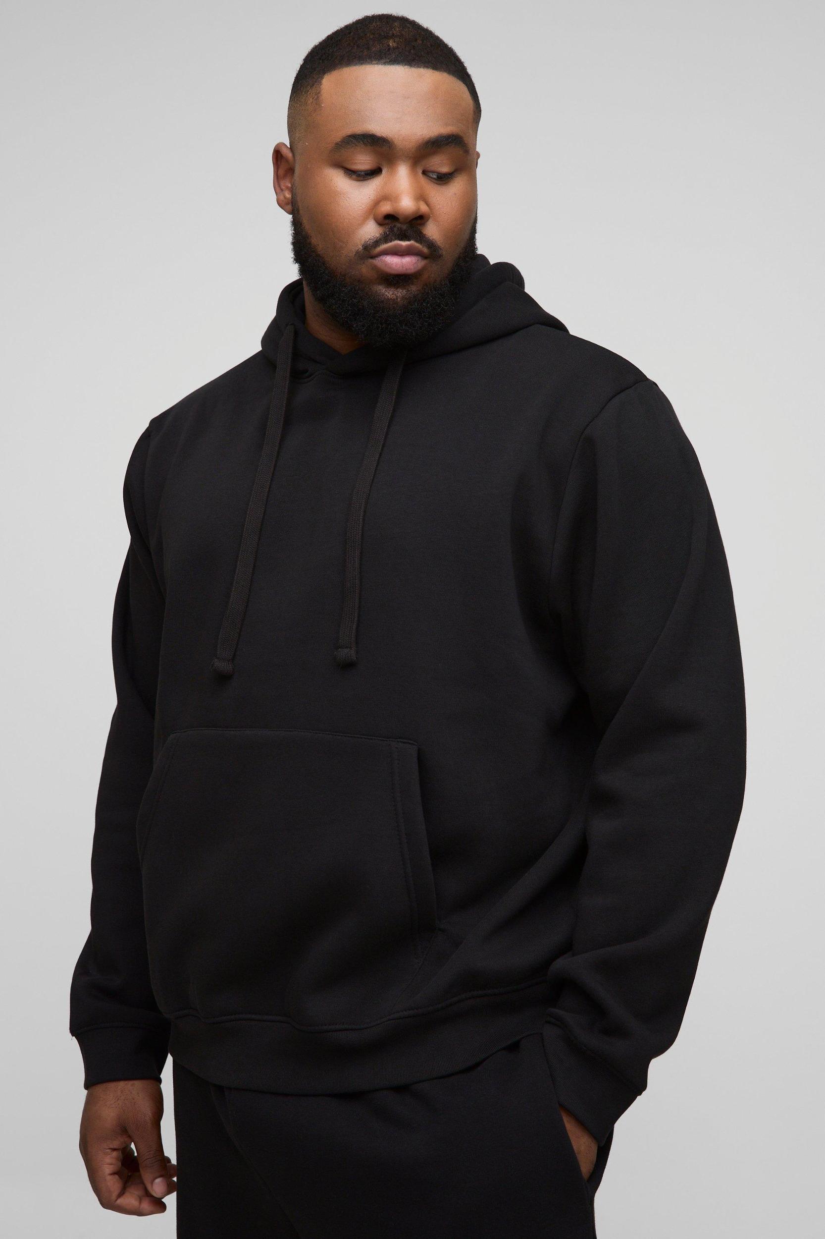 Mens 330GSM Plus Regular Fit Hoodie in Black, Black Product Image