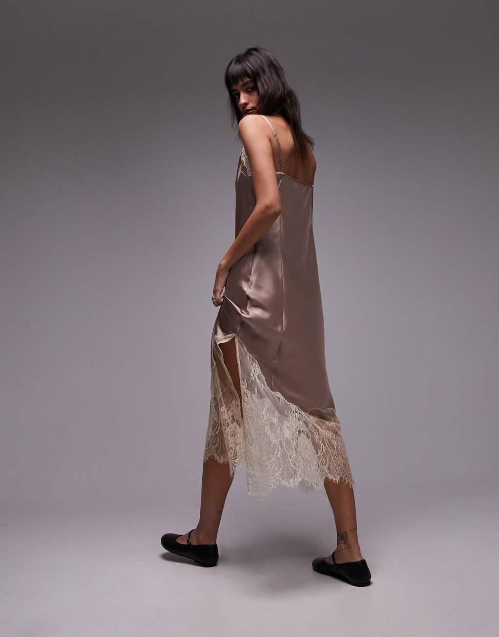 Topshop contrast lace midi slip dress Product Image