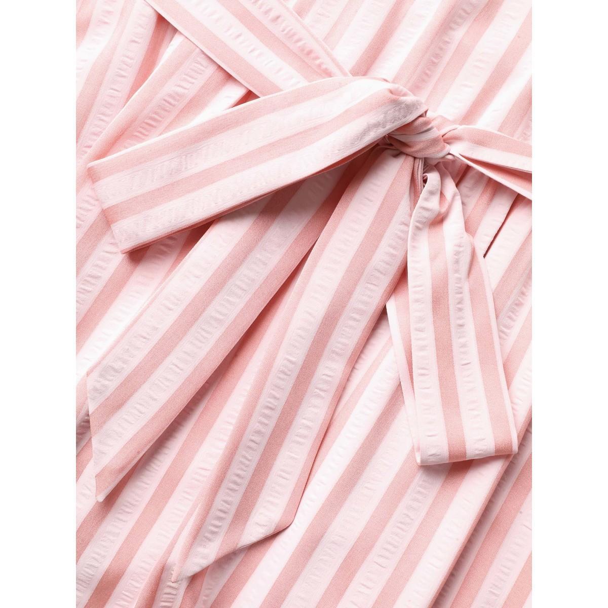 Plus Size Pastel Stripes Belted Pockets Midi Dress Multicolor Women Casual Belted Round Neck Cap Sleeve Curvy BloomChic 10/M Product Image