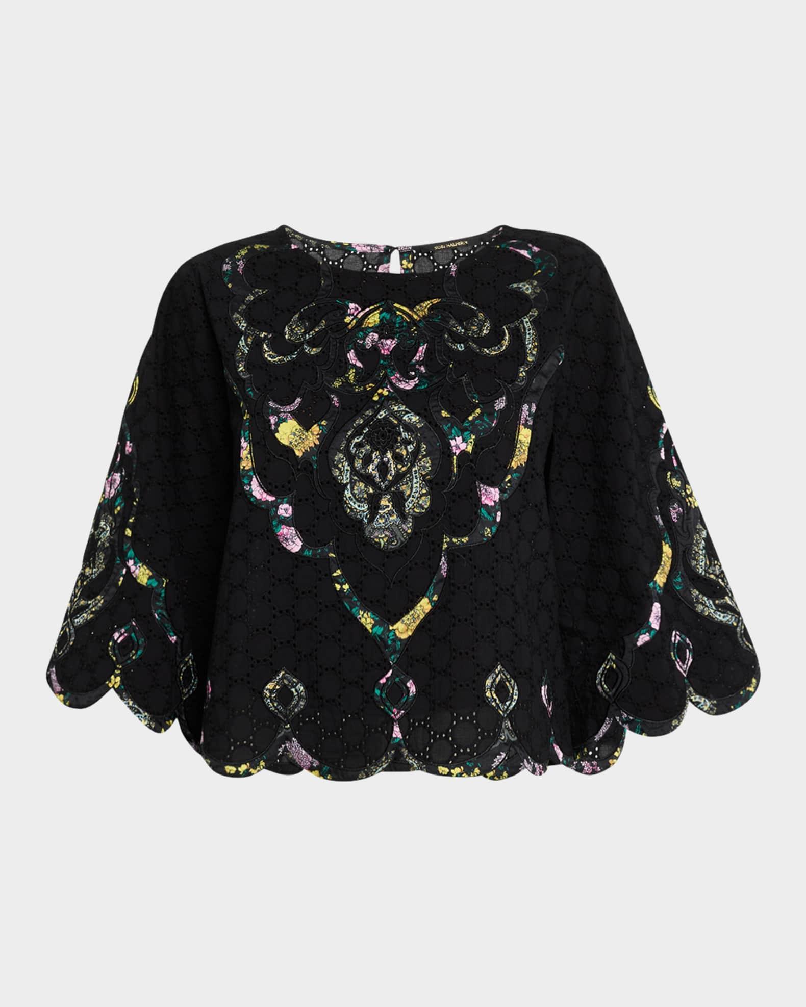 Ramona Scalloped Eyelet Applique Blouse Product Image