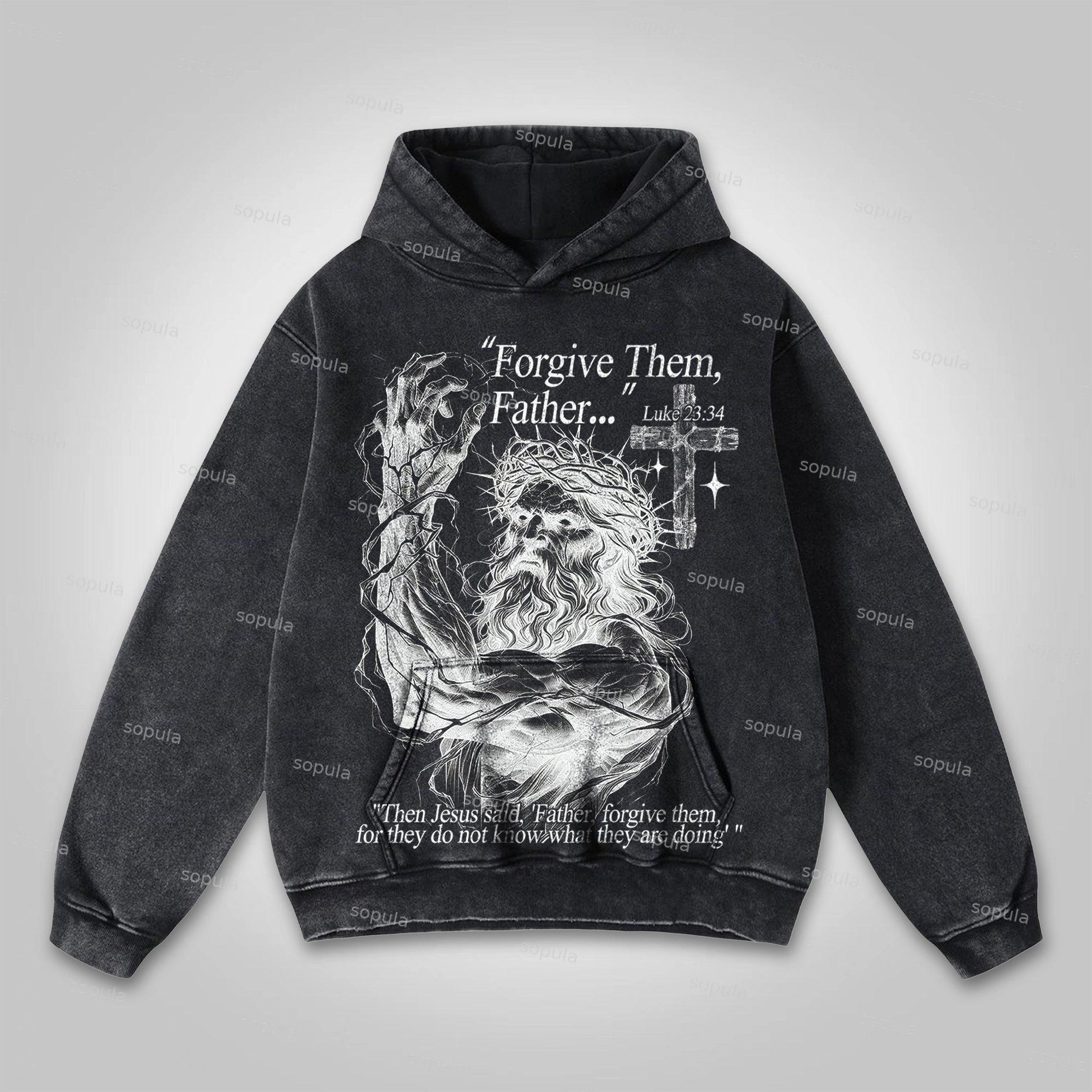 Sopula Forgive Them,father-jesus Graphic Print Washed Hoodie Product Image
