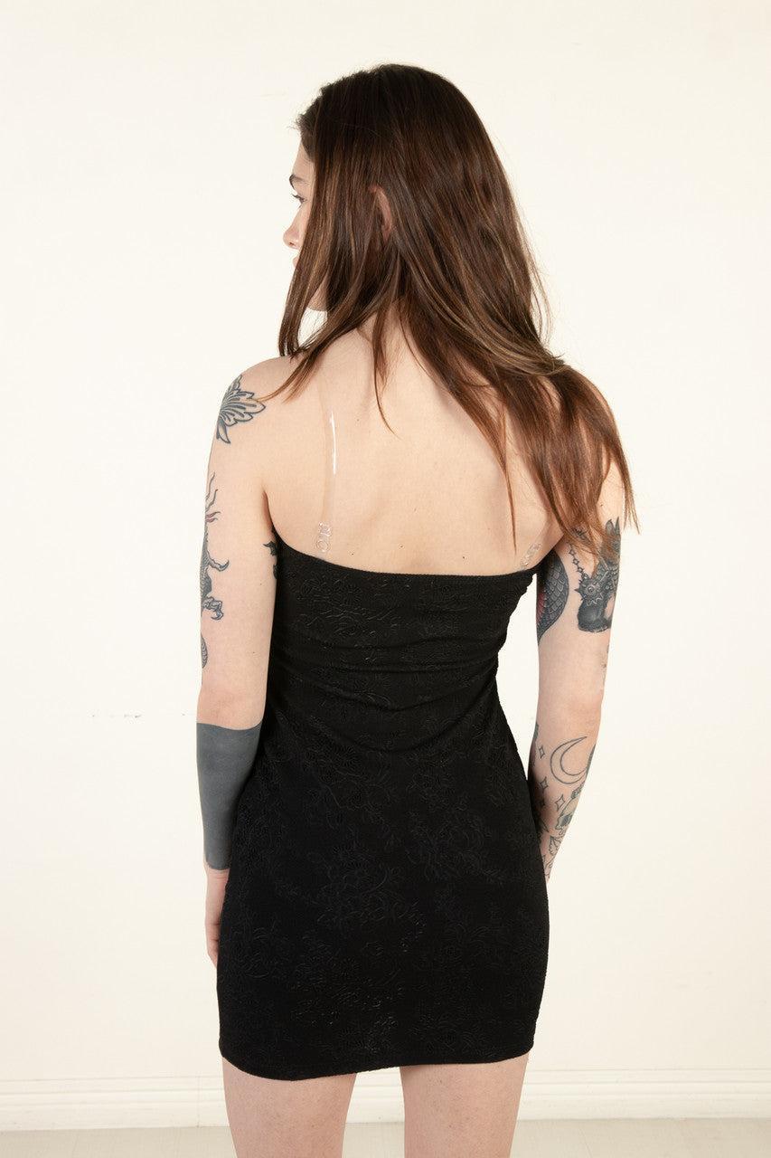 Black Jacquard Bustier Clear Straps Mini Dress Product Image
