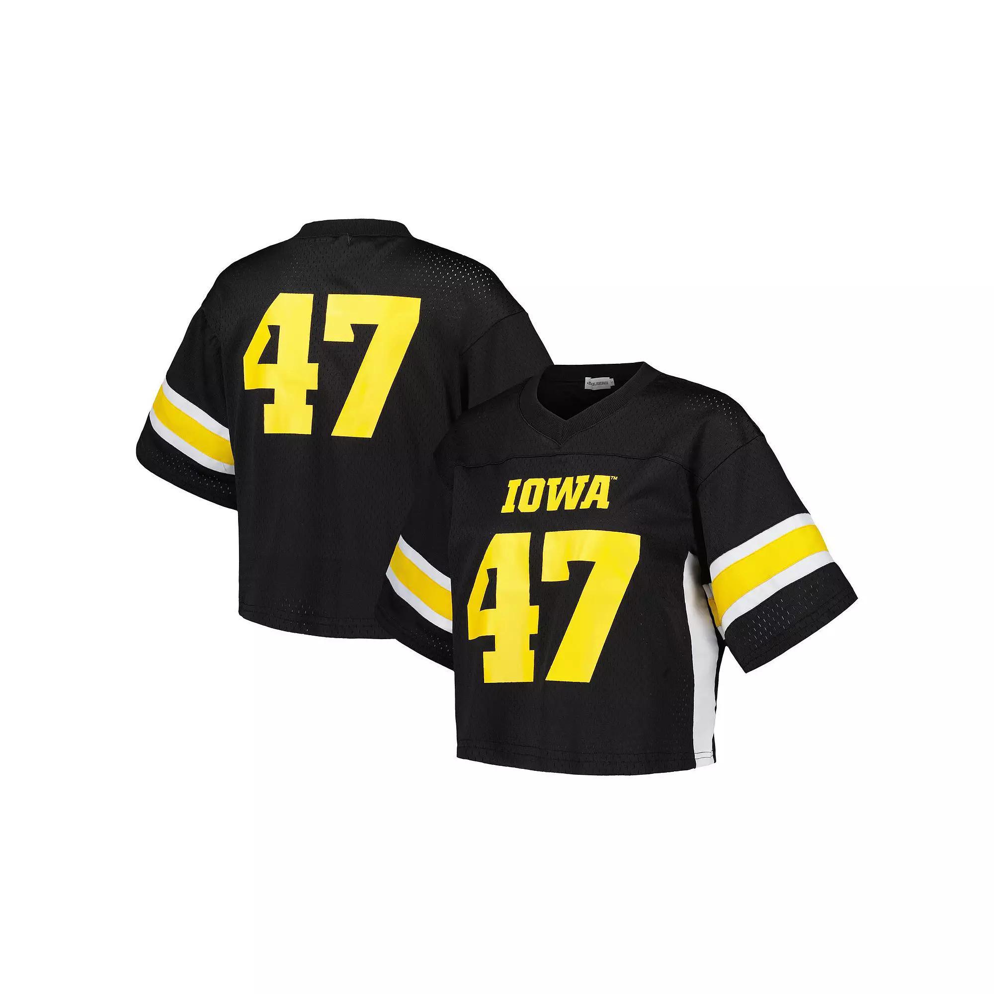Women's Established & Co. #47 Black Iowa Hawkeyes Fashion Boxy Cropped Football Jersey, Size: Large Product Image