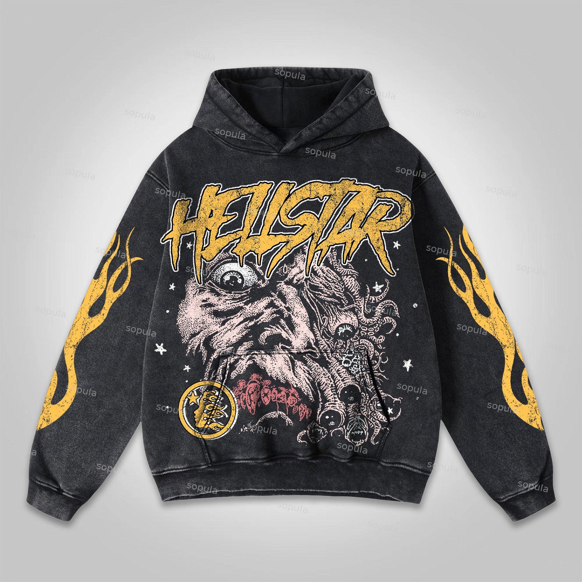 Blurred Network Portrait Graphic Washed Hoodie Product Image