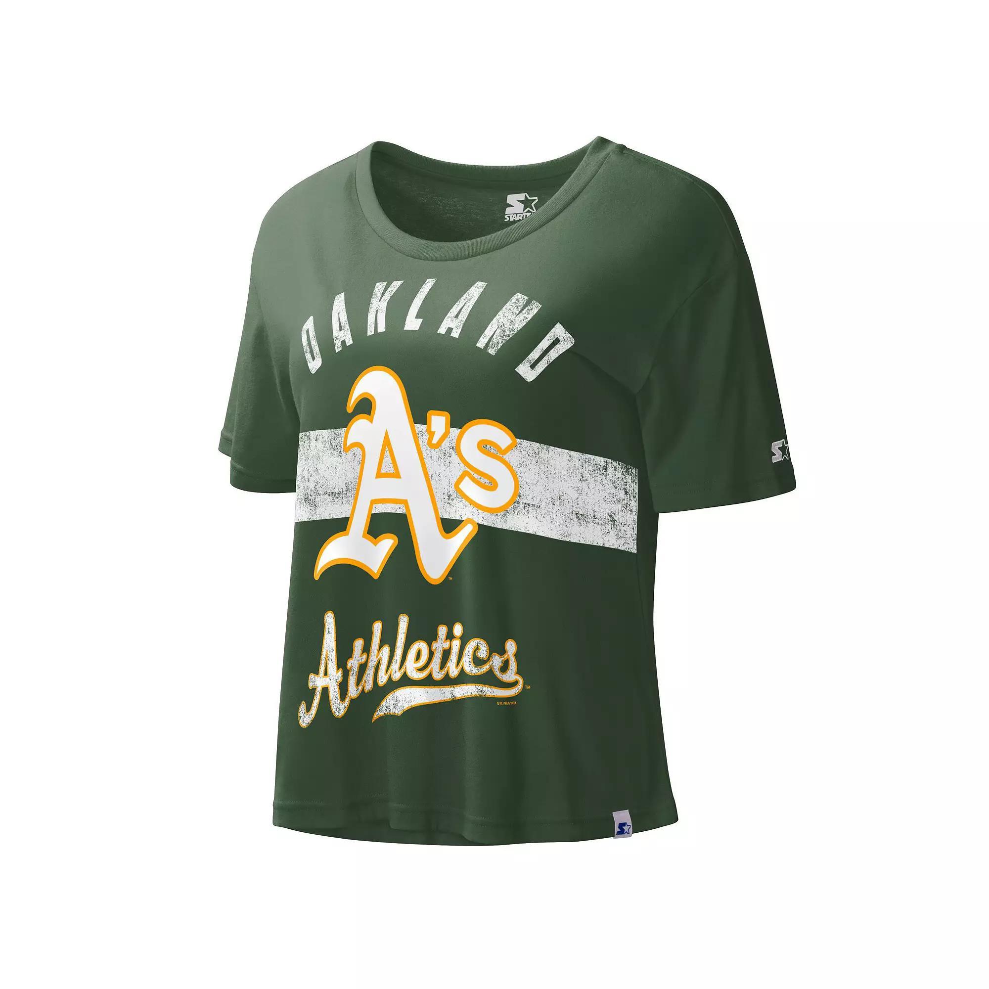 Women's Starter Green Oakland Athletics  Record Setter Crop Top, Size: Large Product Image