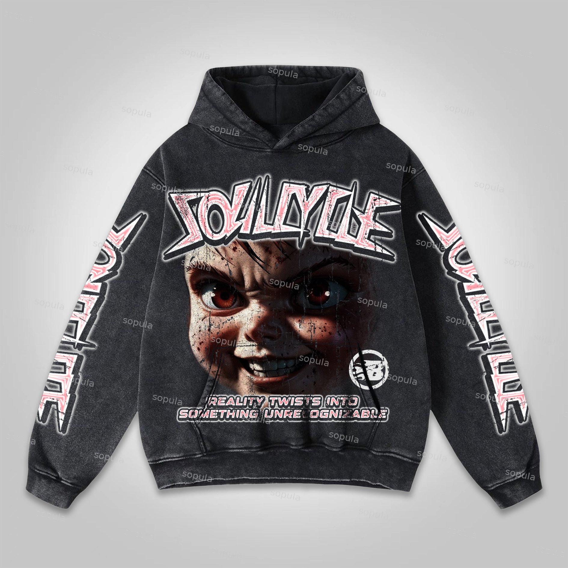 Blurred Network Portrait Graphic Washed Hoodie Product Image