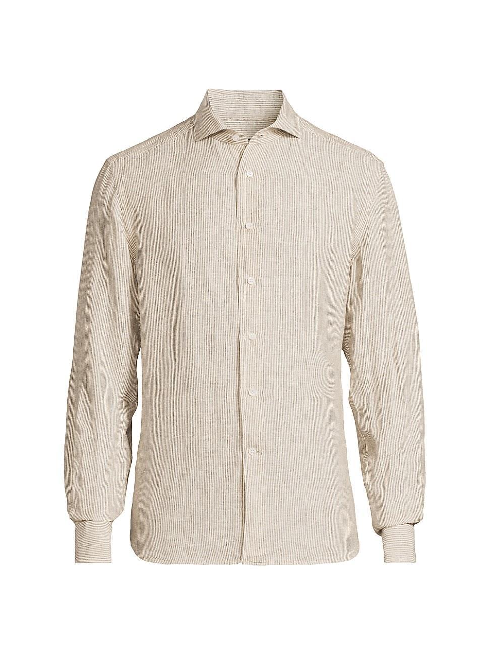 Mens Striped Linen Button-Front Shirt Product Image