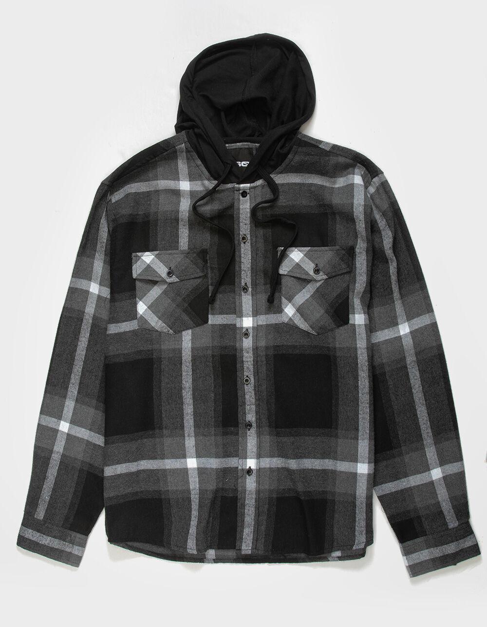 RSQ Mens Plaid Hooded Flannel - BLK/GRY Product Image