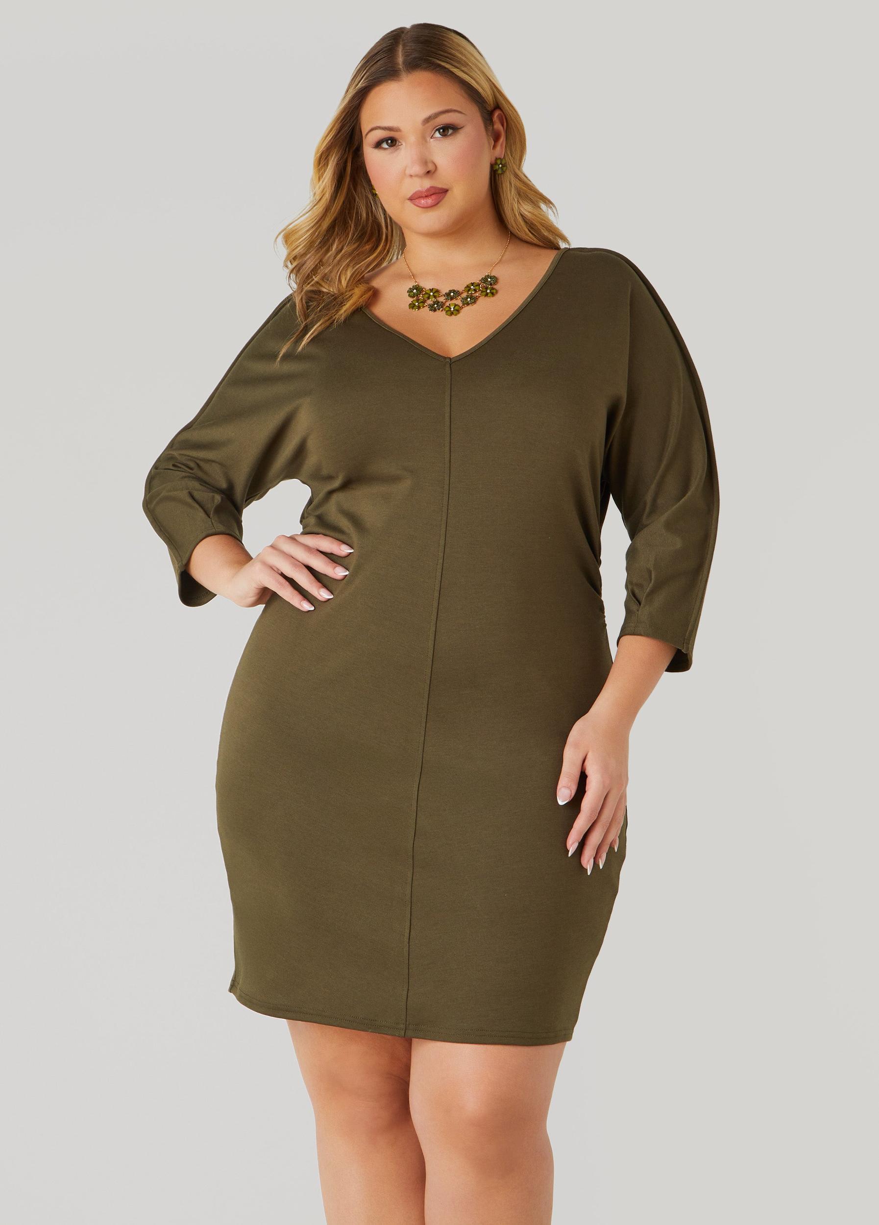 Ruched V Neck Dress Product Image
