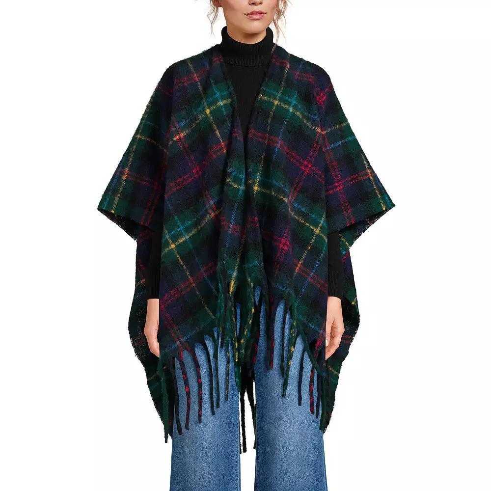 Womens Lands' End Brushed Boucle Ruana, Blackwatch Plaid Product Image