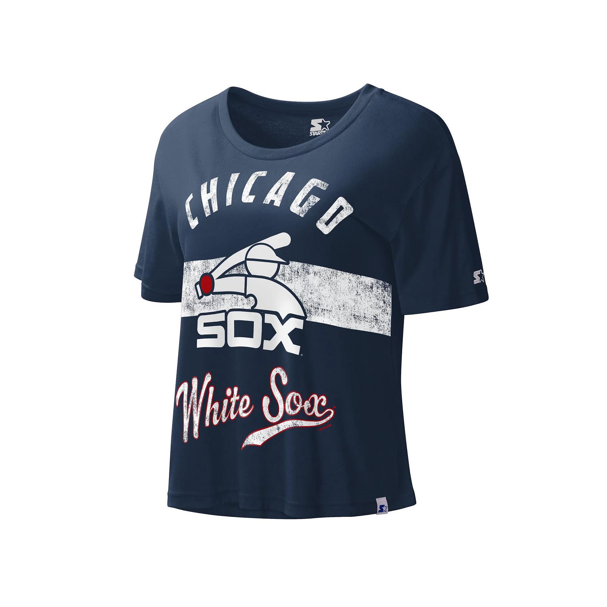 Women's Starter Navy Chicago White Sox Cooperstown Collection Record Setter Crop Top, Size: XS, Blue Product Image