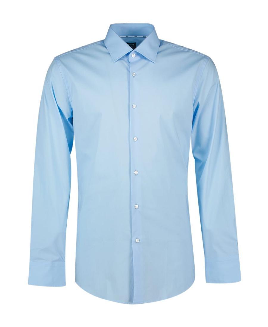 HUGO BOSS Hank Long-sleeve Cotton Shirt In Blue Product Image