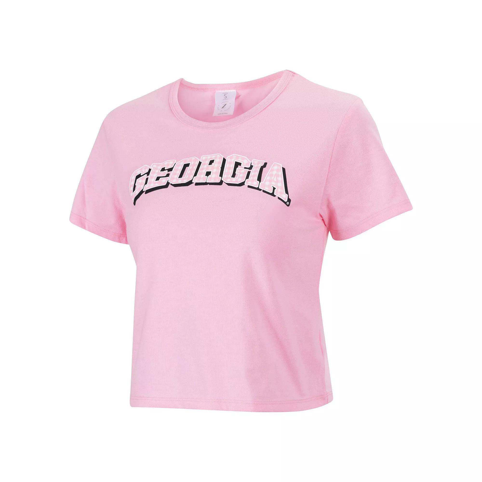 Women's ZooZatz Pink Georgia Bulldogs Gingham Logo Cropped T-Shirt, Size: Large Product Image
