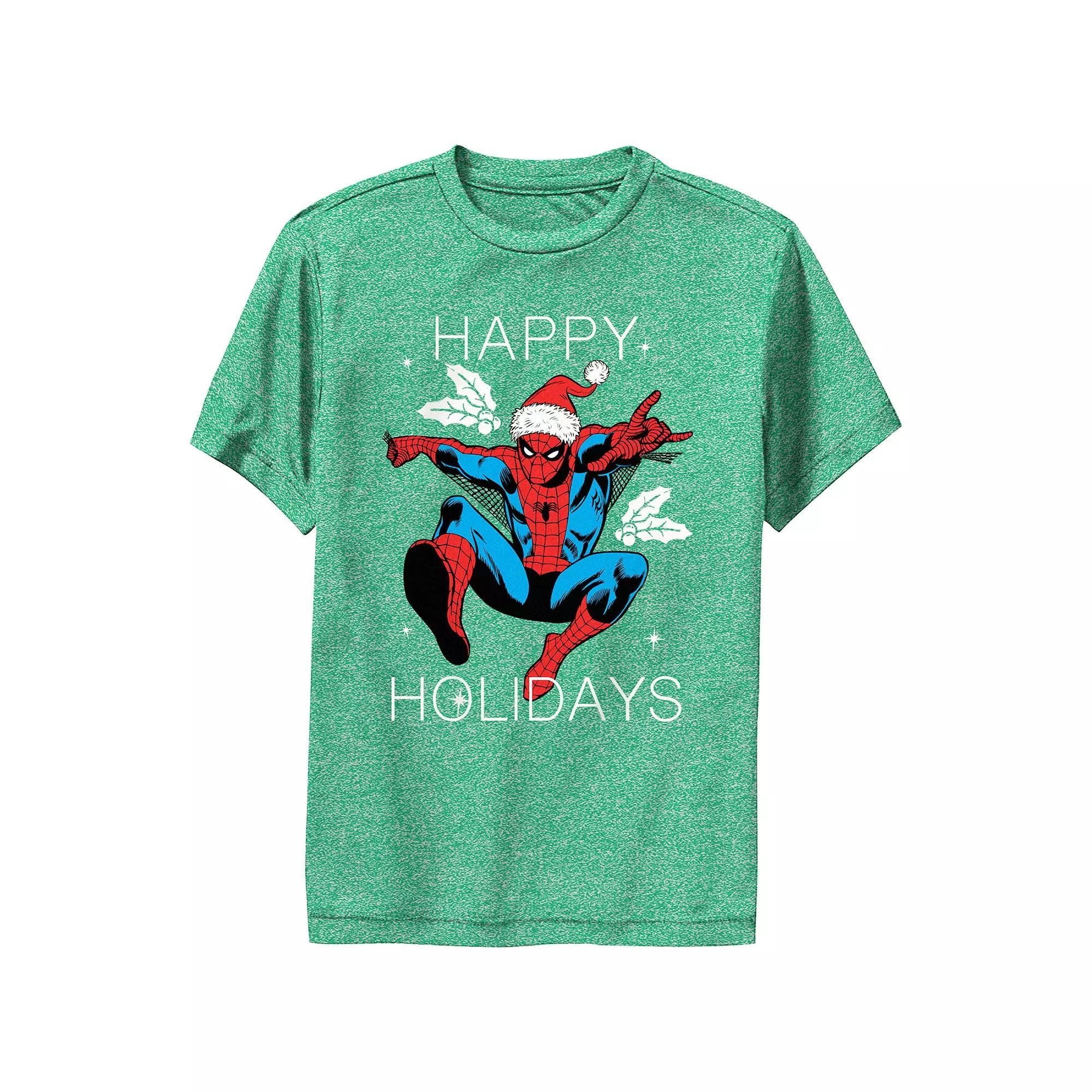 Boys Spider-Man Happy Holidays Performance Graphic Tee, Boy's, Size: Large, Kelly Grey Product Image