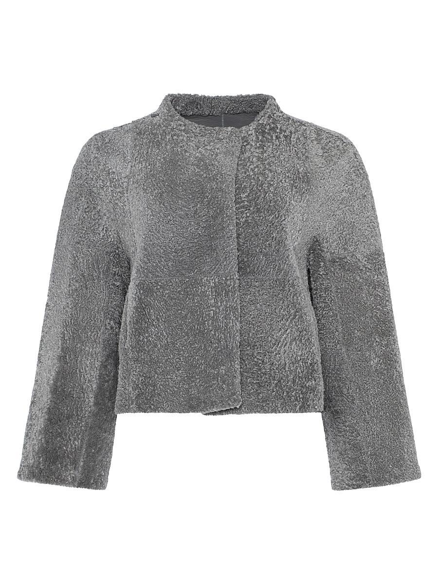 Womens Reversible Collarless New Zealand Shearling Lamb Jacket Product Image