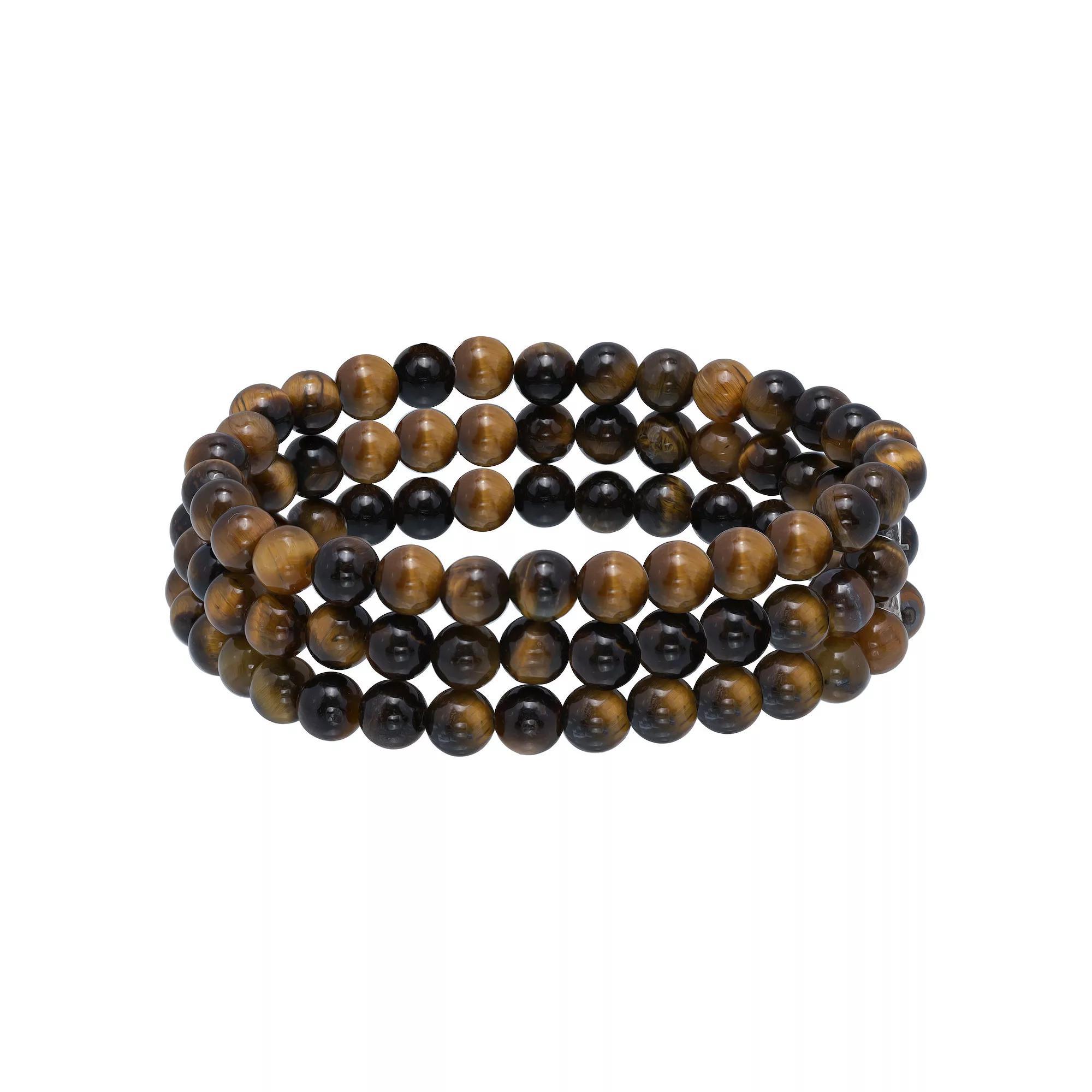 Aleure Precioso Beaded 3-Row Stretch Bracelet, Women's, Size: 7.5", Tiger Eye Product Image