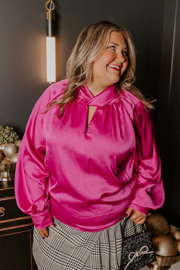 VIP Flight Plans Satin Top in Fuchsia Curves Product Image