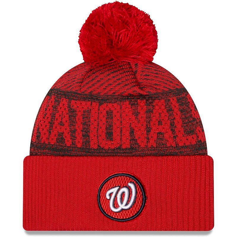 Men's New Era Red Washington Nationals Authentic Collection Sport Cuffed Knit Hat with Pom Product Image