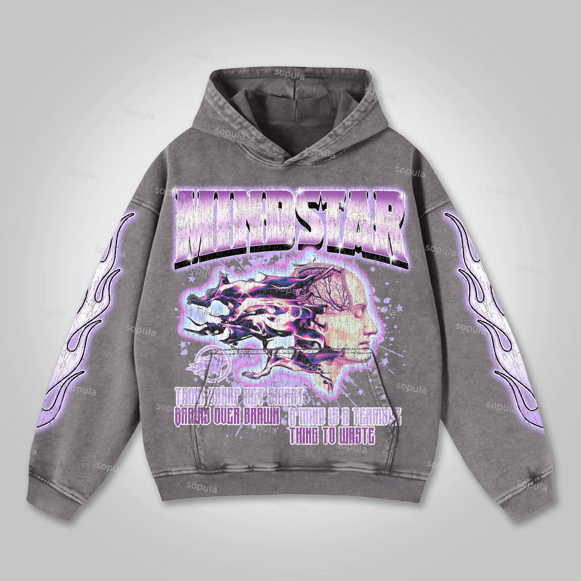 Vintage Angels Descend Graphic Acid Washed Oversized Hoodie Product Image