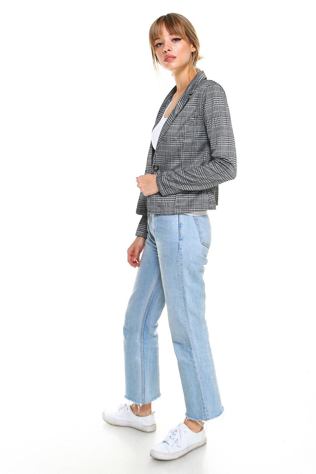 Plaid Long Sleeve Blazer Jacket Top Product Image