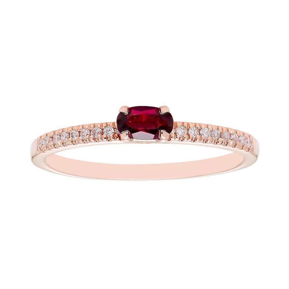 Boston Bay Diamonds 10k Rose Gold Lab-Created Ruby & 1/10 Carat T.W. Diamond Ring, Womens Product Image