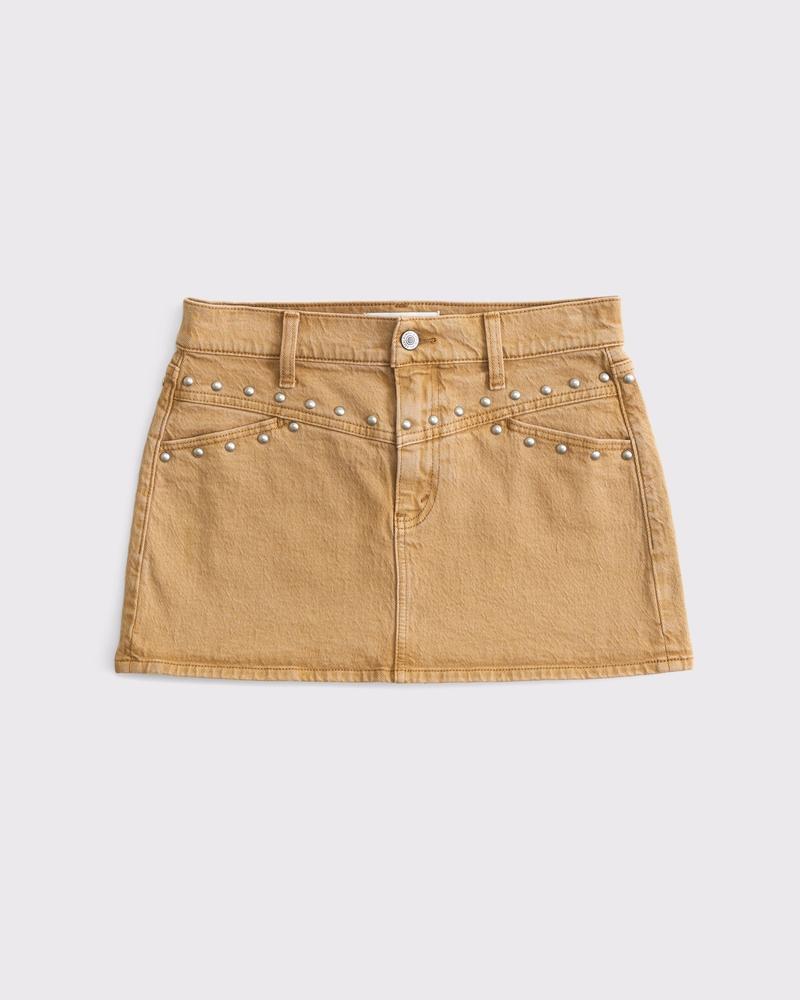 Curve Love Mid Rise Studded Denim Mini Skirt Product Image