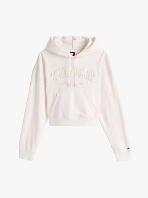 Tommy Jeans Flocked Logo Cropped Hoodie Product Image
