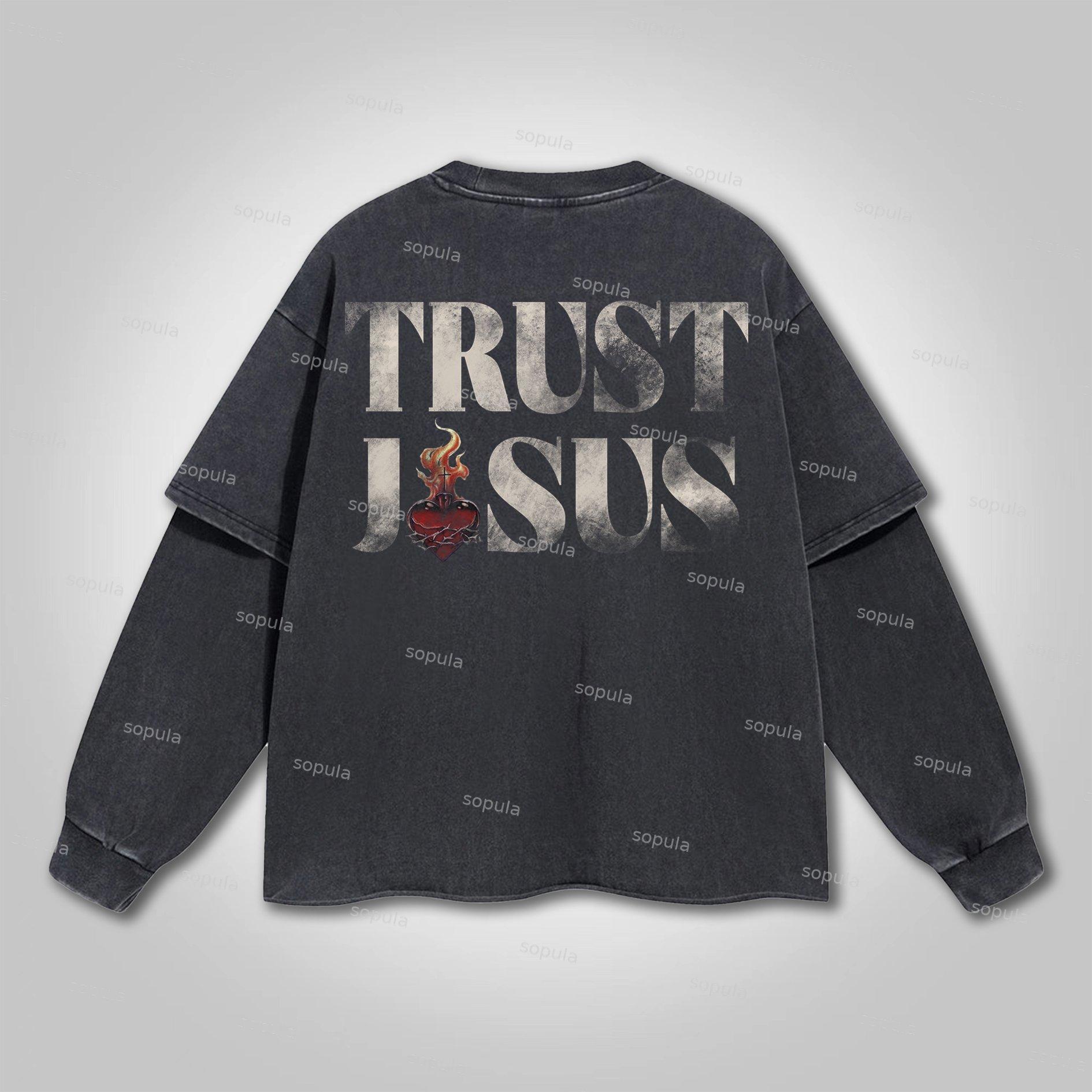 Sopula Trust Jesus Vintage Slogan Graphics Cotton Double Layer T-Shirt Product Image