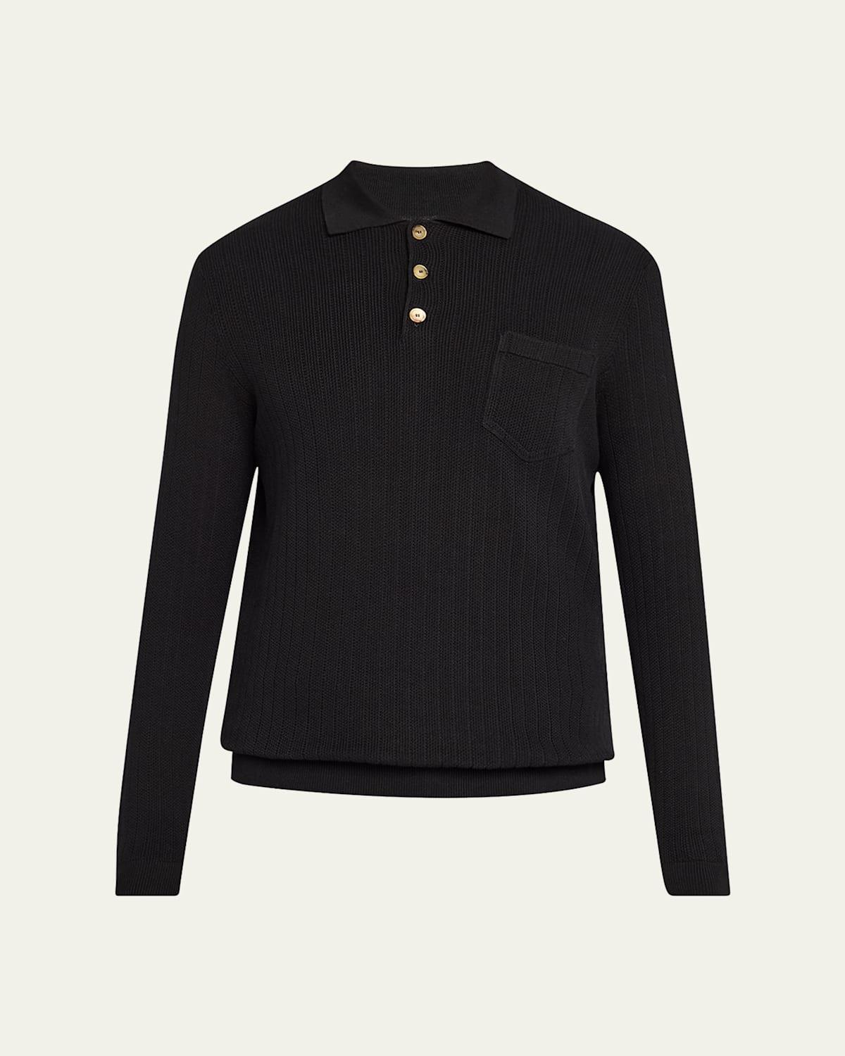 Mens Cotton Rib Knit Polo Sweater Product Image