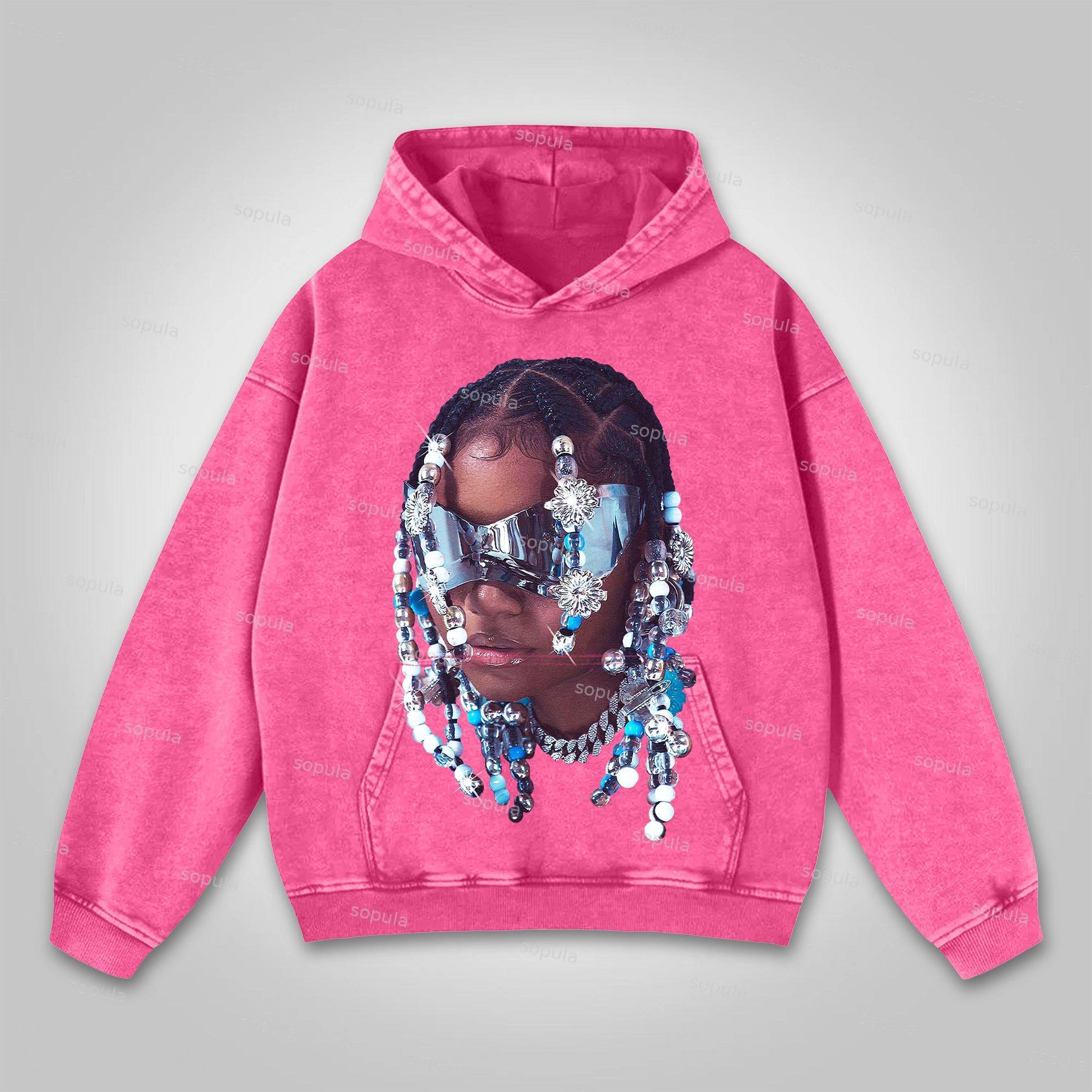 Sopula Jewelry Street Portrait Print Washed Hoodie Product Image