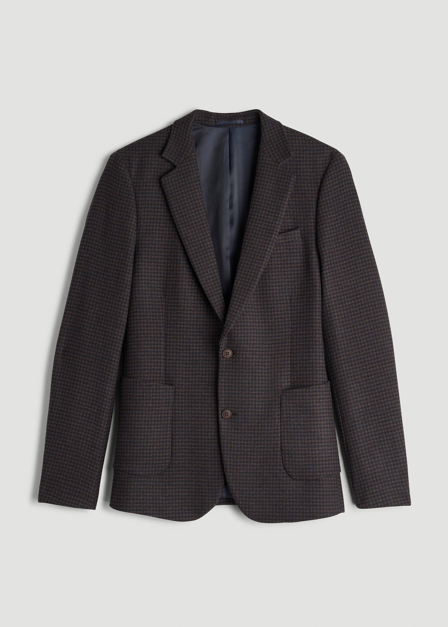 Wool Blend Blazer for Tall Men in Indigo and Brown Houndstooth Product Image