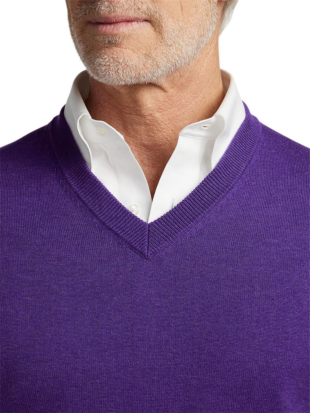 Supima Cotton V-neck Sweater - Purple Product Image