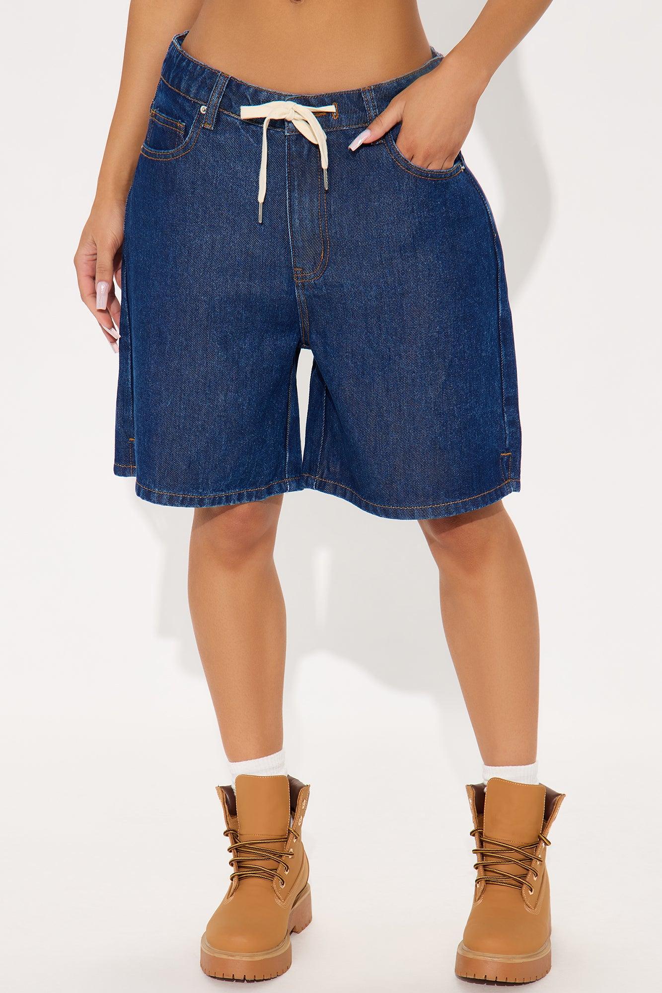 Ebb And Flow Drapey Denim Shorts - Dark Wash Female Product Image
