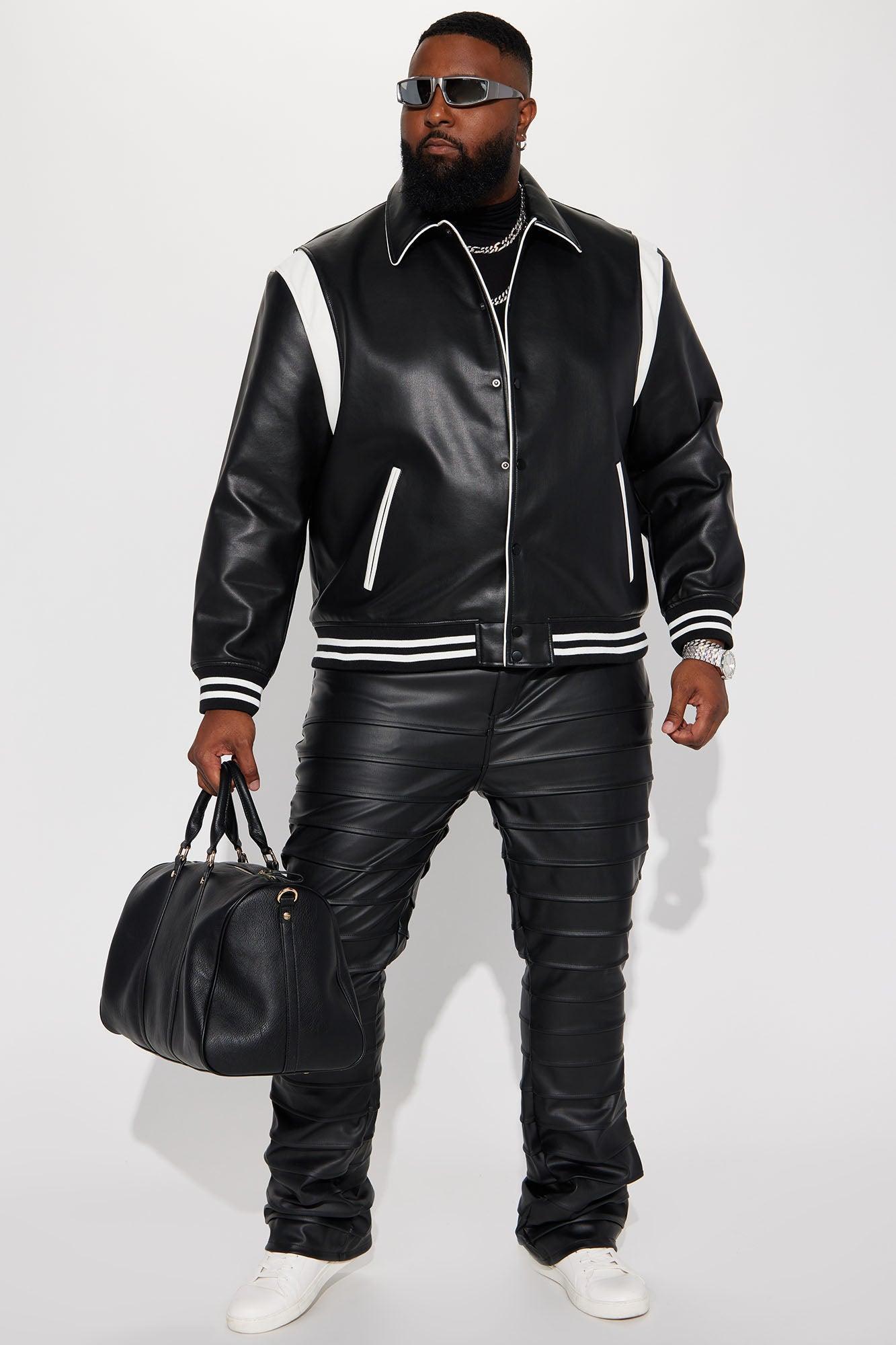 Extra Levels Faux Leather Slim Stacked Flared Pants - Black Product Image