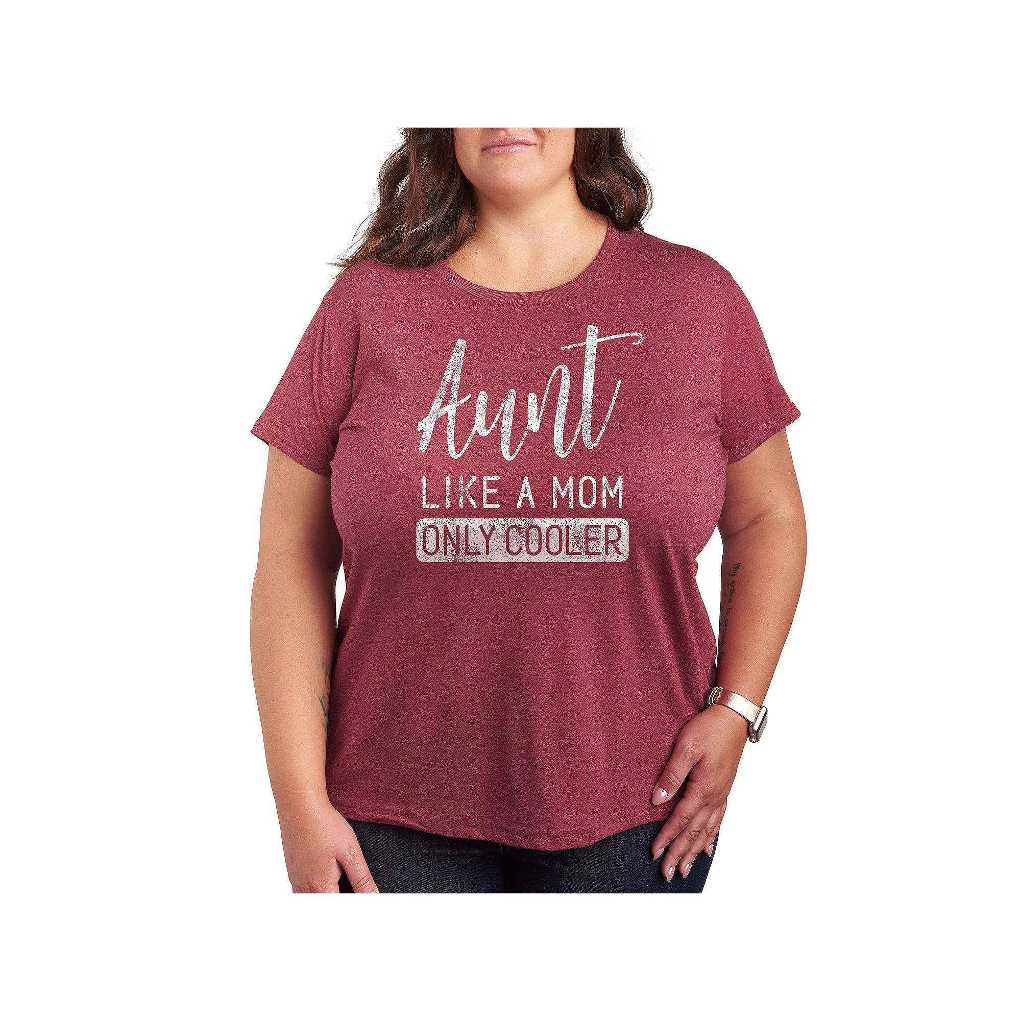 Plus Aunt Like a Mom Only Cooler Graphic Tee, Womens Grey Wine Product Image