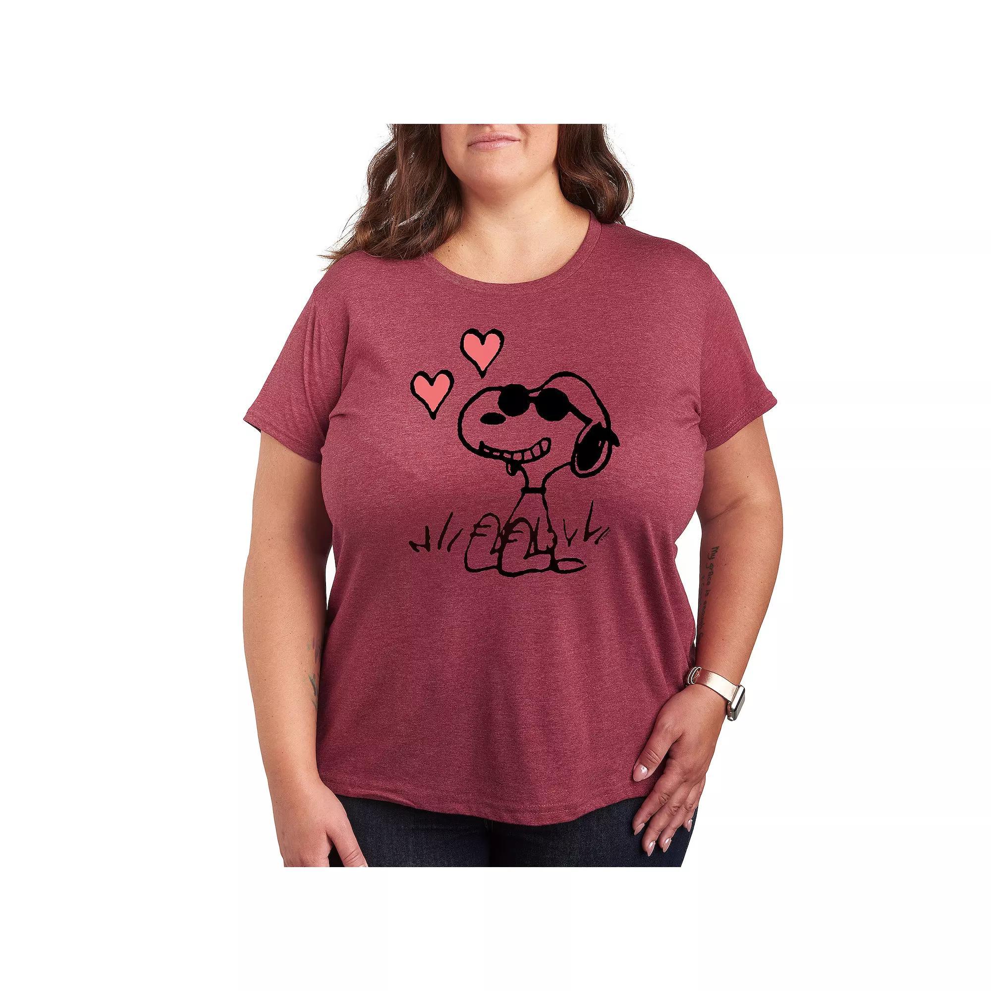 Plus Peanuts Snoopy Joe Cool Sitting Hearts Graphic Tee, Womens Product Image