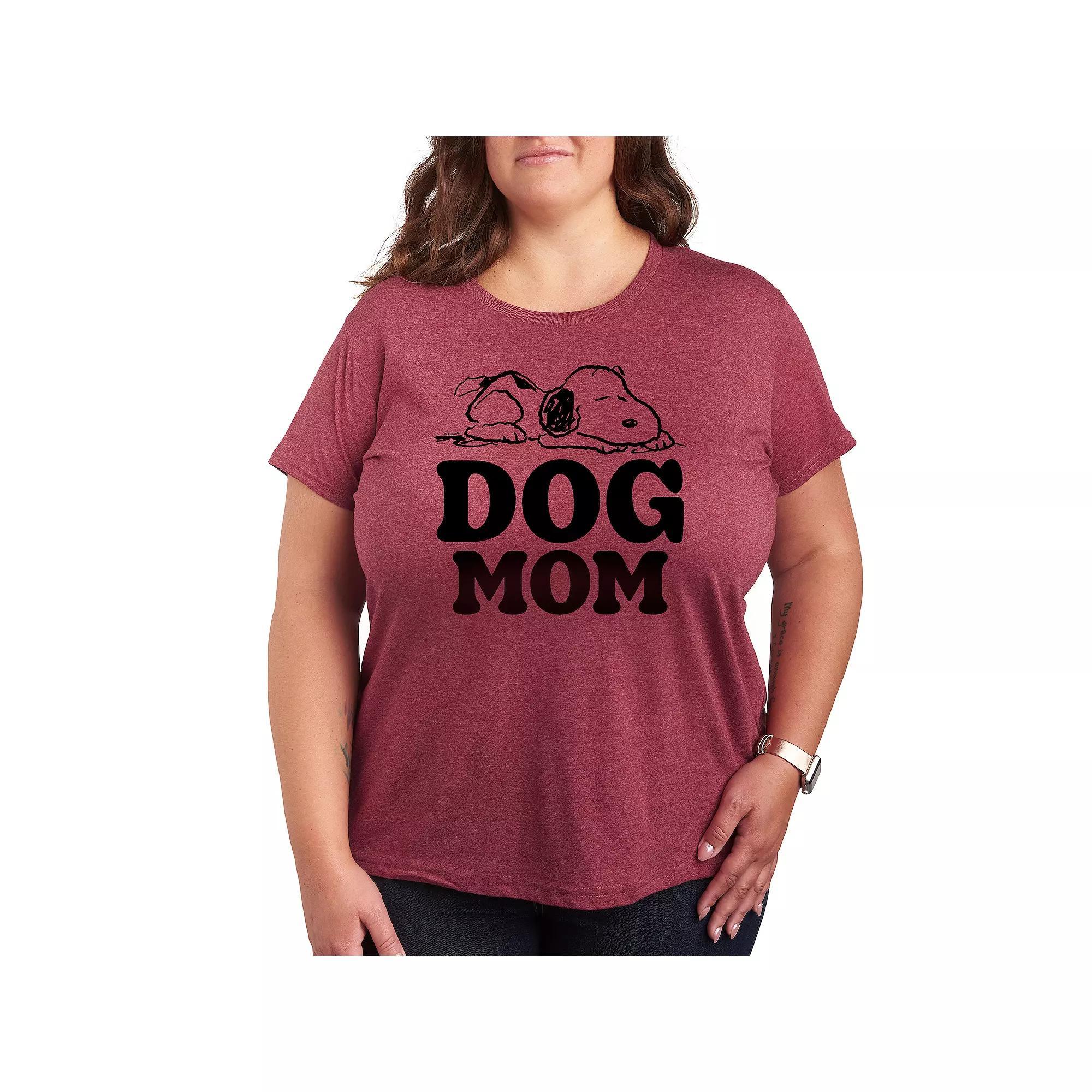 Plus Peanuts Snoopy Dog Mom Graphic Tee, Womens Grey Dark Red Product Image