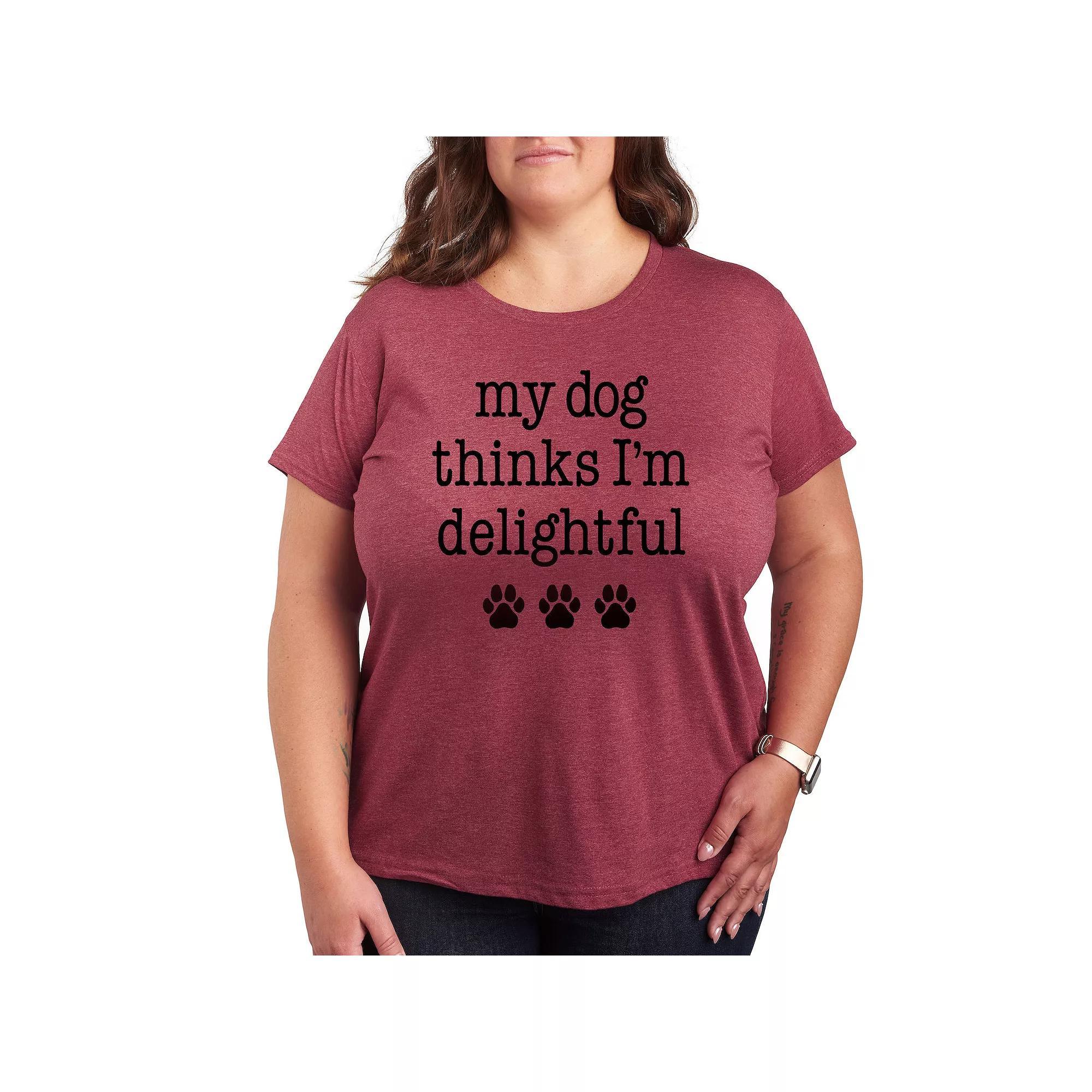 Plus Dog Thinks Im Delightful Graphic Tee, Womens Grey Dark Red Product Image