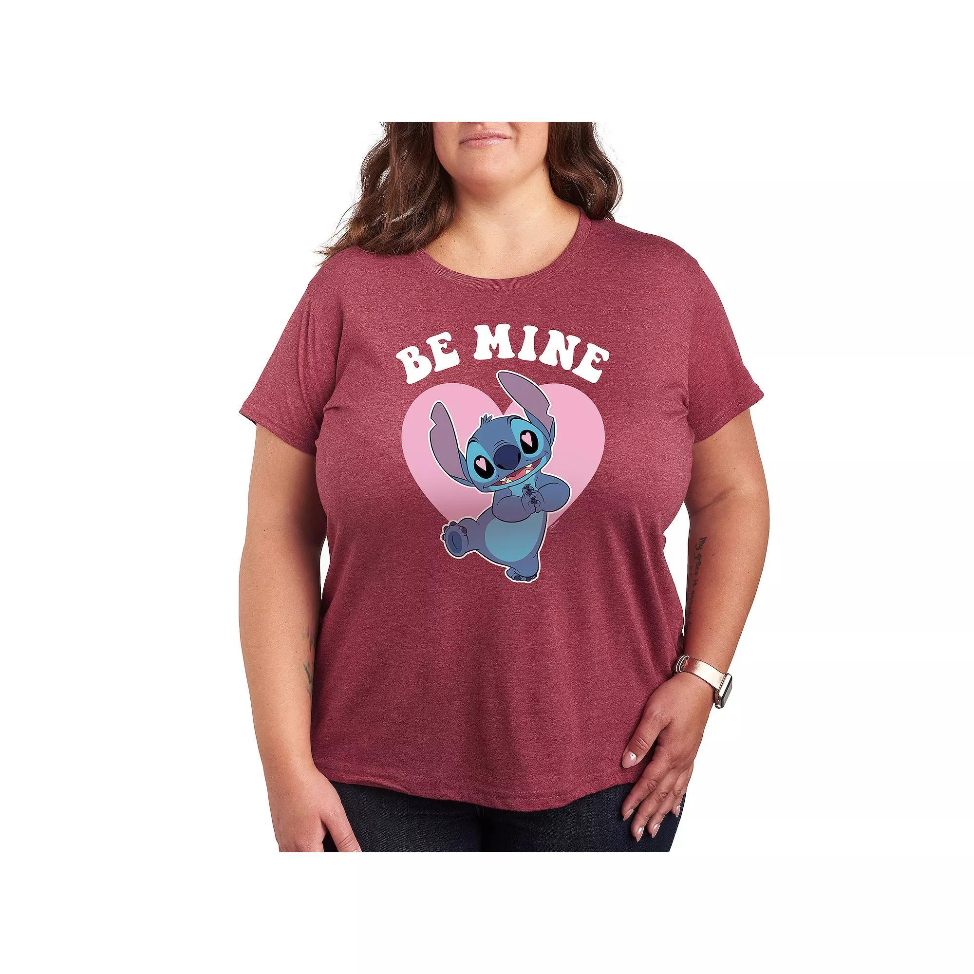 Disneys Lilo & Stitch Plus Be Mine Graphic Tee, Womens Heather Grey Product Image
