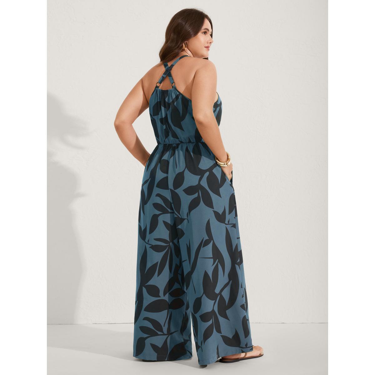 Plus Size Stone Silhouette Floral Print Sweetheart Jumpsuit Women Sleeveless V-neck Everyday-Elegant Loose Jumpsuits BloomChic 22-24/3X Product Image