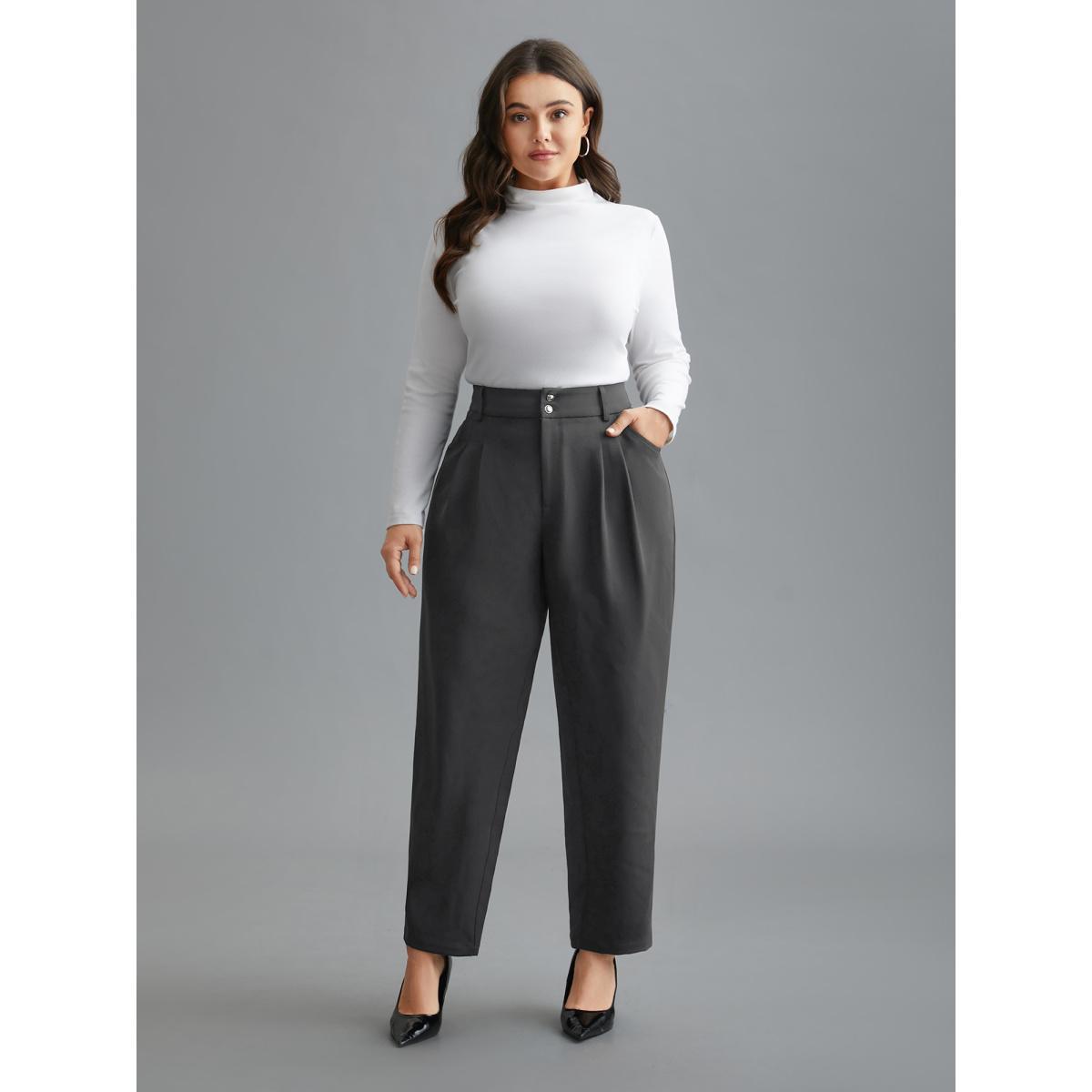 Plus Size Double Buckle Straight Leg Pants Women DimGray At the Office Straight Leg Mid Rise Work Pants BloomChic 18-20/2X Product Image