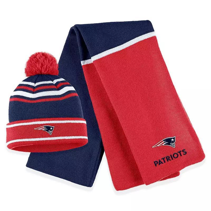 Women's WEAR by Erin Andrews Red Tampa Bay Buccaneers Colorblock Cuffed Knit Hat with Pom and Scarf Set Product Image