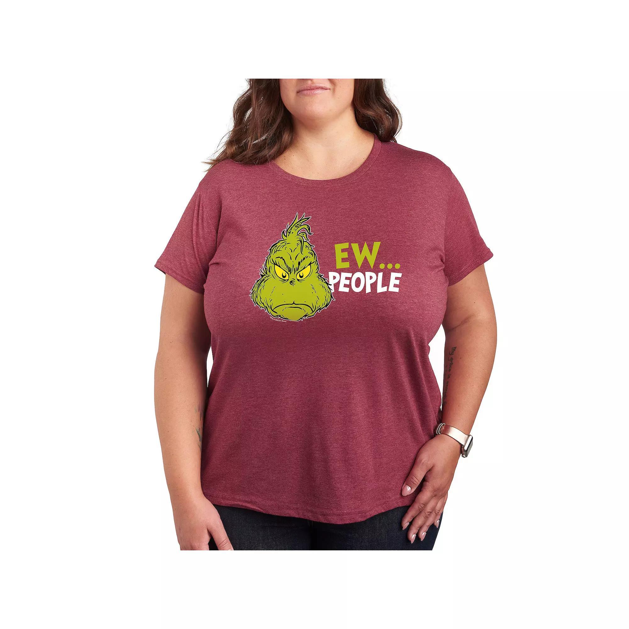 Plus Dr. Seuss The Grinch Ew People Graphic Tee, Women's, Size: 2XL, Grey Dark Red Product Image